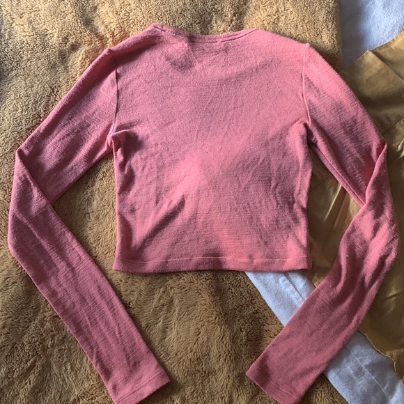 Aritzia Wilfred Free orange fitted long sleeve crop top - Picture 2 of 5